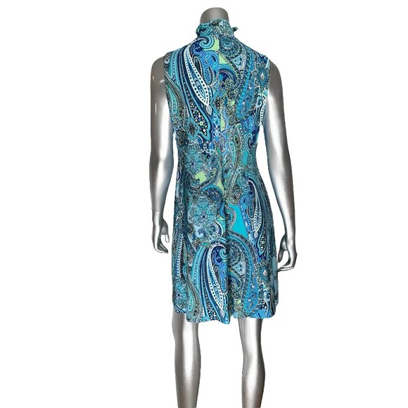 Tommy Hilfiger Blue Sleeveless Paisley Print High Neck Shift Dress 8 - Picture 4 of 11